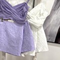 吊带露脐交叉上衣+花纹高腰裤裙套装